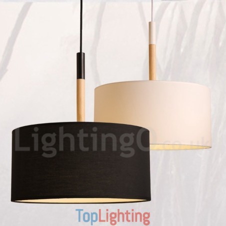 Modern Contemporary Wood Drum Pendant Light with Fabric Shade Modern Contemporary Wood Drum Pendant Light with Fabric Shade