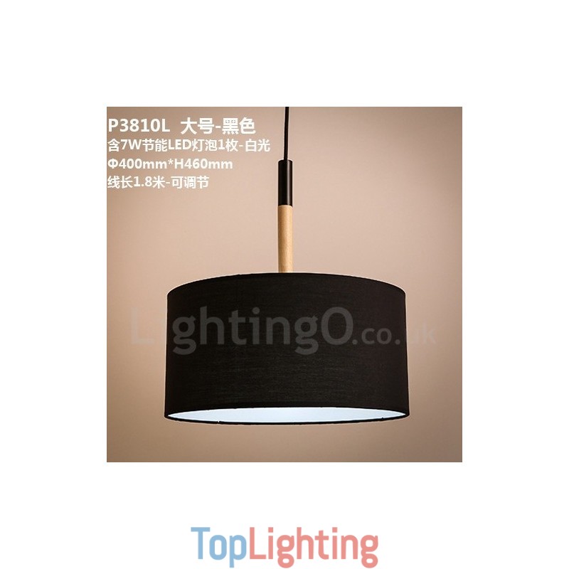 Modern Contemporary Wood Drum Pendant Light with Fabric Shade