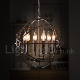6 Light Metal Globe Vintage Pendant Light