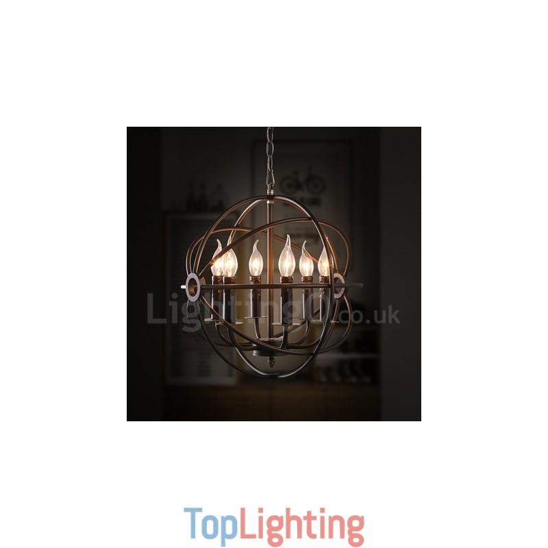 6 Light Metal Globe Vintage Pendant Light
