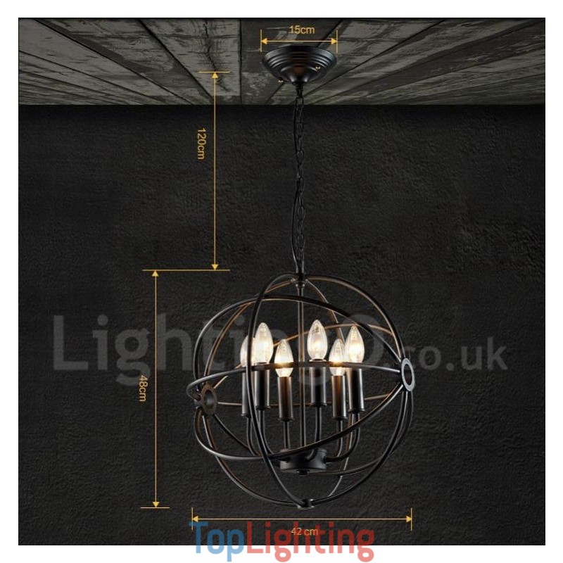 6 Light Metal Globe Vintage Pendant Light