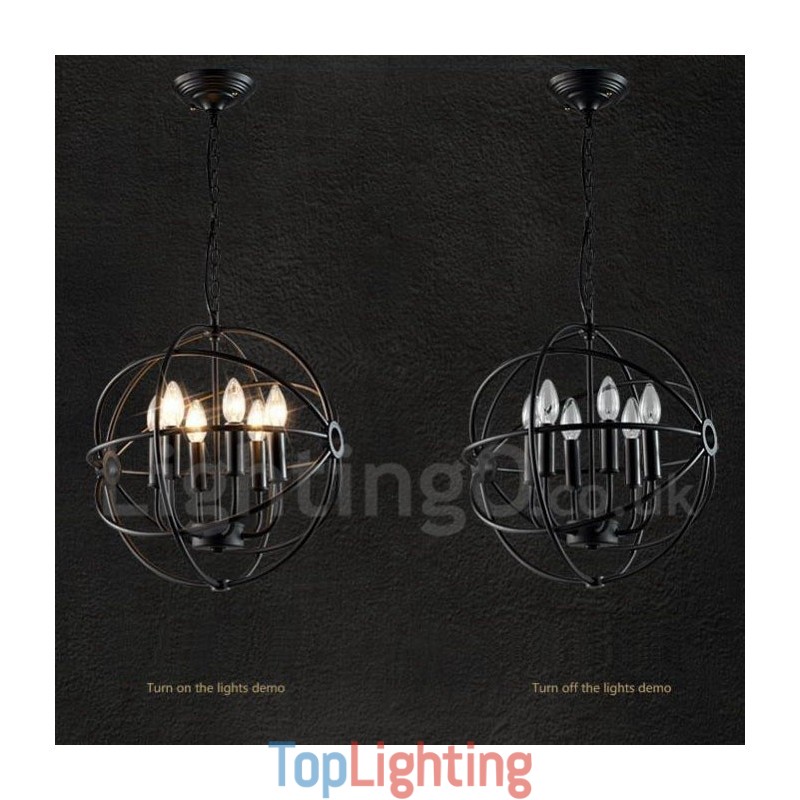 6 Light Metal Globe Vintage Pendant Light