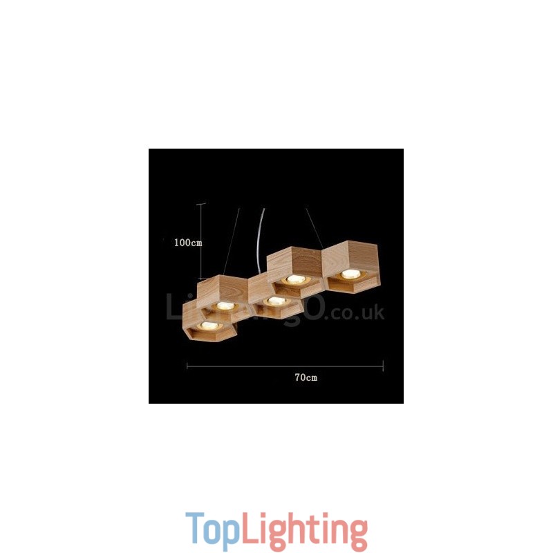 5 Light Wood Modern Contemporary Pendant Light