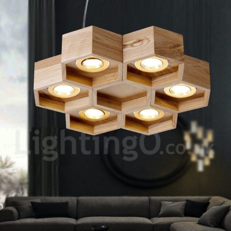 6 Light Wood Modern Contemporary Pendant Light 6 Light Wood Modern Contemporary Pendant Light
