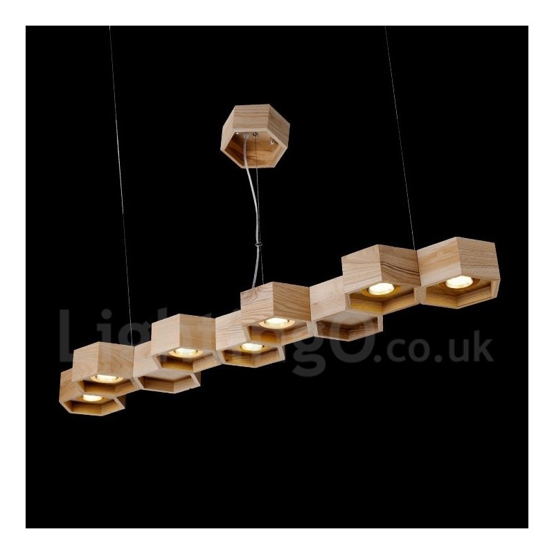 7 Light Wood Modern Contemporary Pendant Light