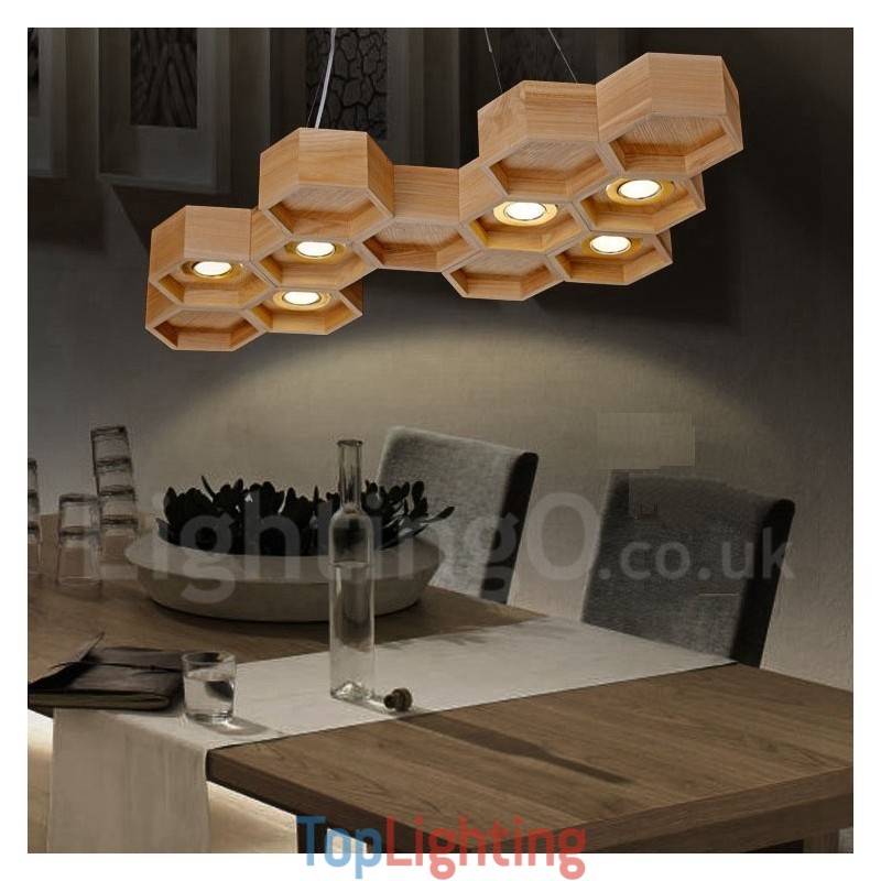 6 Light Wood Modern Contemporary Pendant Light