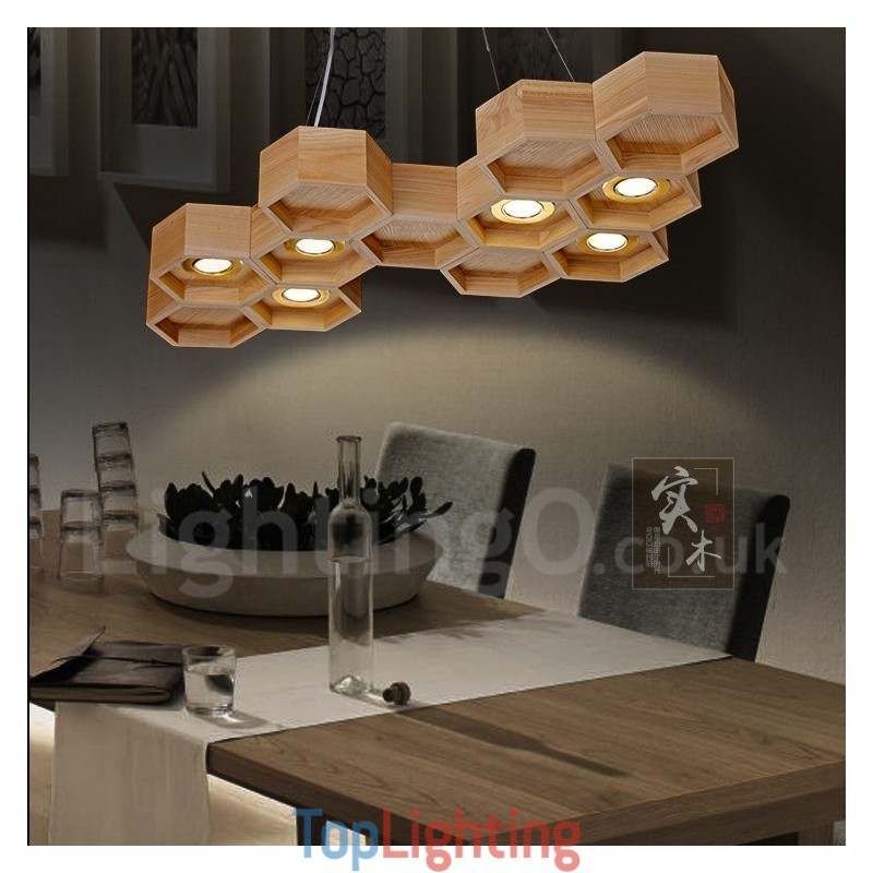 6 Light Wood Modern Contemporary Pendant Light