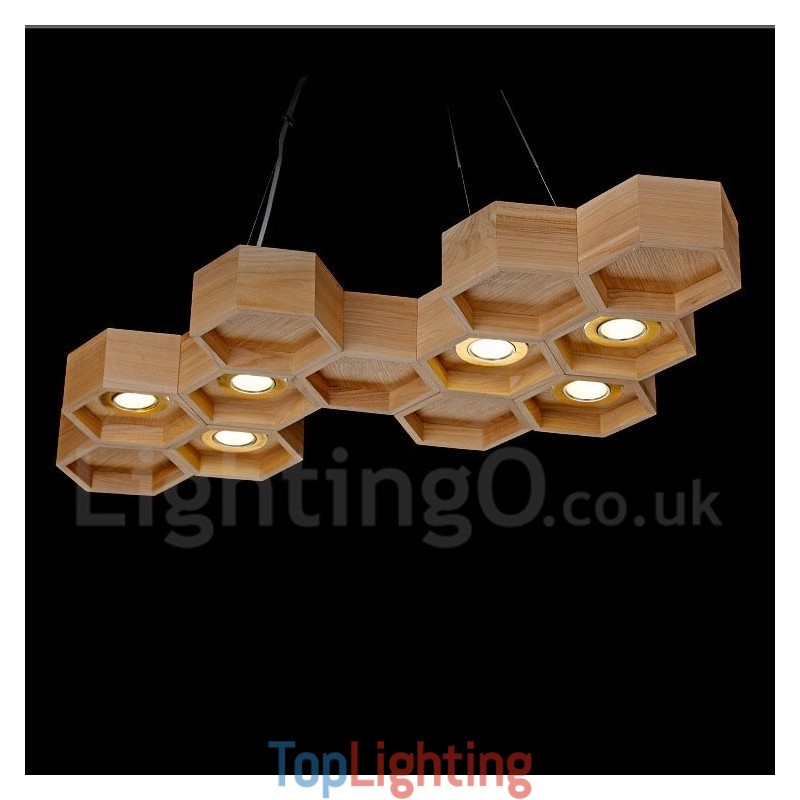 6 Light Wood Modern Contemporary Pendant Light