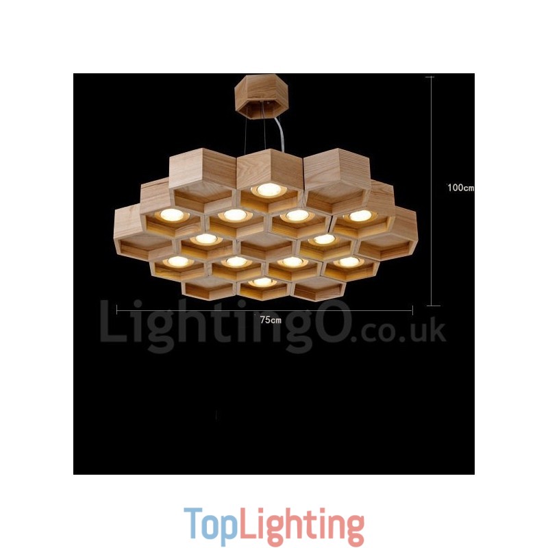12 Light Wood Modern Contemporary Pendant Light