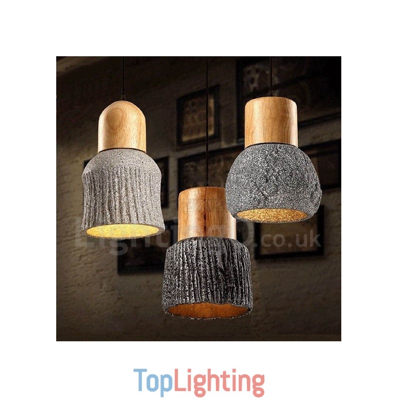 Retro Vintage Wood Concrte Pendant Light