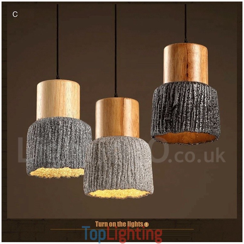Retro Vintage Wood Concrte Pendant Light