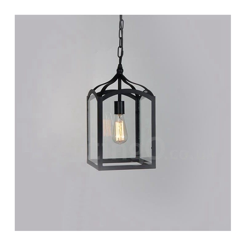 Metal Rustic Lodge Pendant Light with Glass Shade