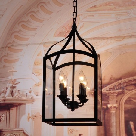 4 Light Black Metal Rustic Lodge Pendant Light with Glass Shade 4 Light Black Metal Rustic Lodge Pendant Light with Glass Shade