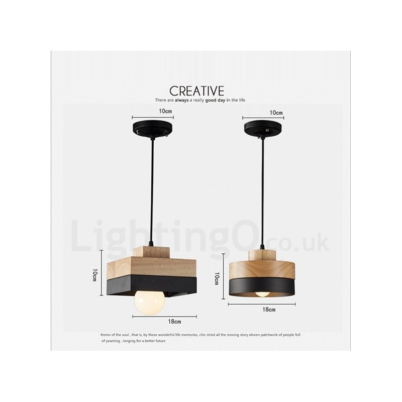 Modern Contemporary Wood Metal Wood Pendant Light