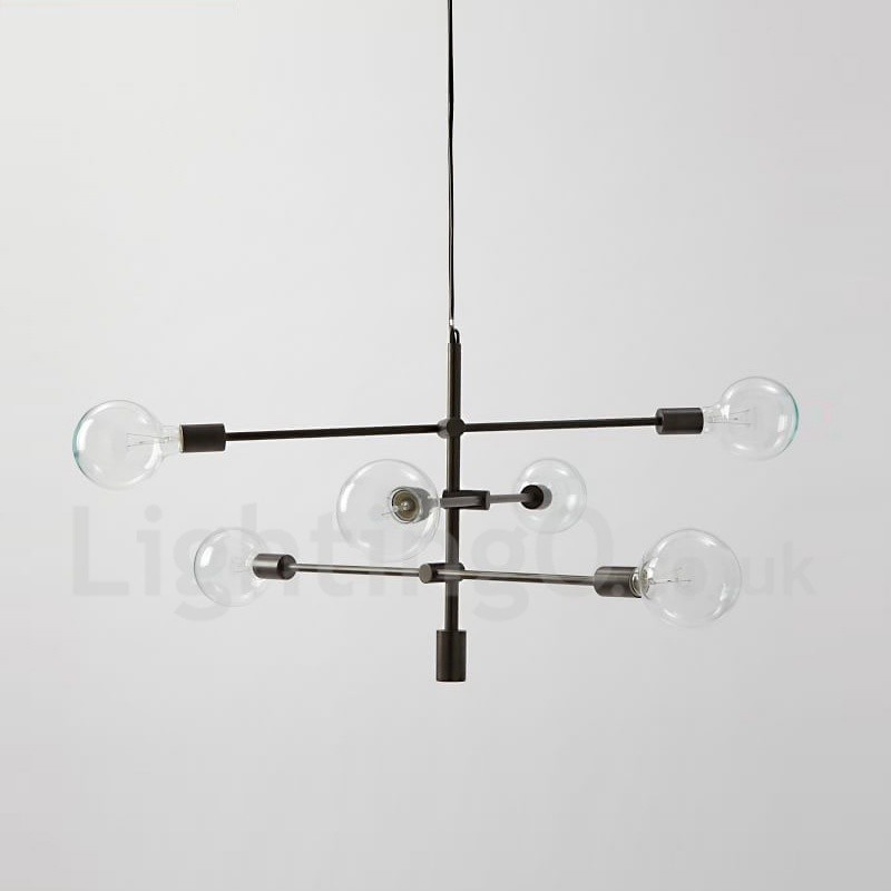 6 Light Copper Chandelier with Glass Shade Lamp