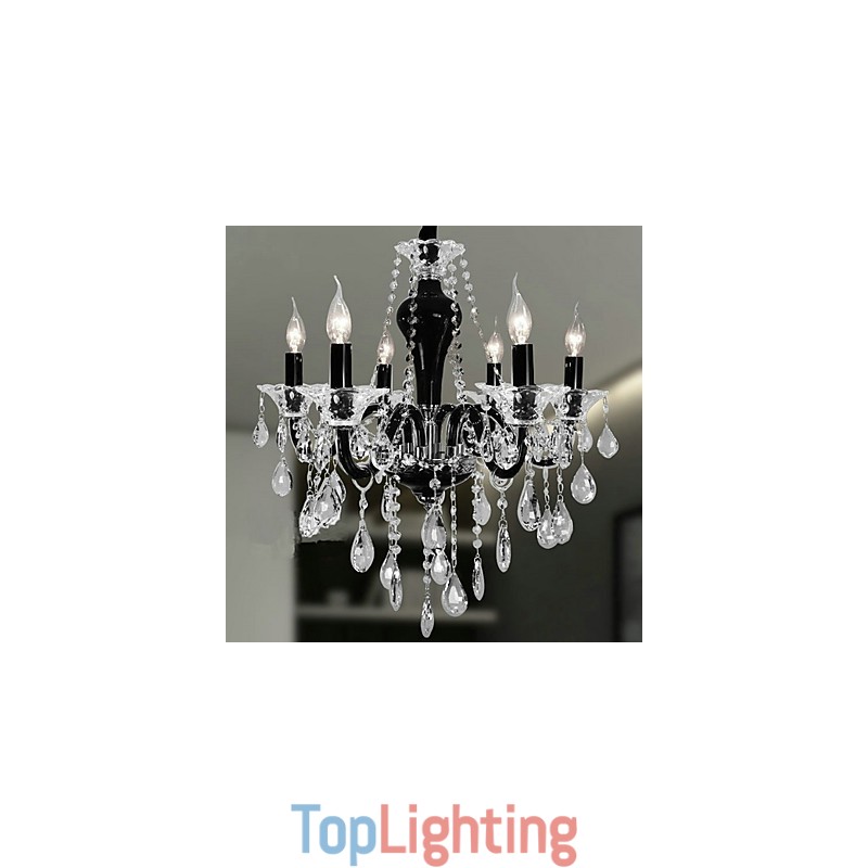6 Light Crystal Chandelier in Black Design Accent