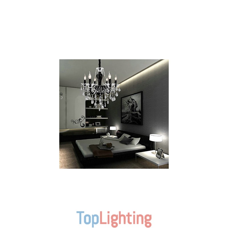 6 Light Crystal Chandelier in Black Design Accent