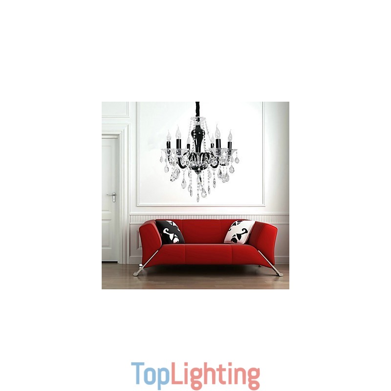 6 Light Crystal Chandelier in Black Design Accent