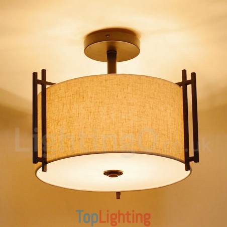 Rustic Lodge Metal Drum Pendant Light with Fabric Shade Rustic Lodge Metal Drum Pendant Light with Fabric Shade