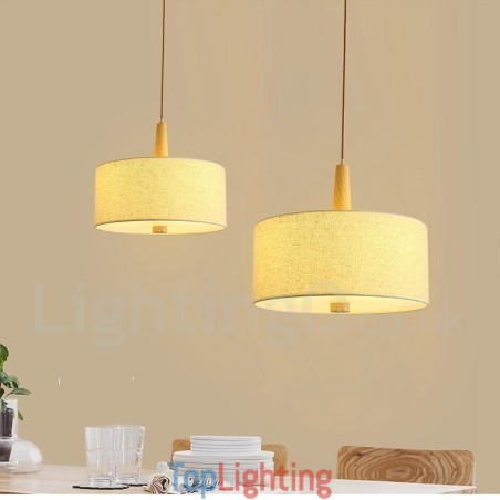 Wooden Modern Contemporary Drum Pendant Light with Fabric Shade Wooden Modern Contemporary Drum Pendant Light with Fabric Shade