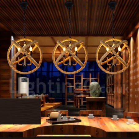 Country Hemp Rope 3 Light Vintage Pendant Light Country Hemp Rope 3 Light Vintage Pendant Light
