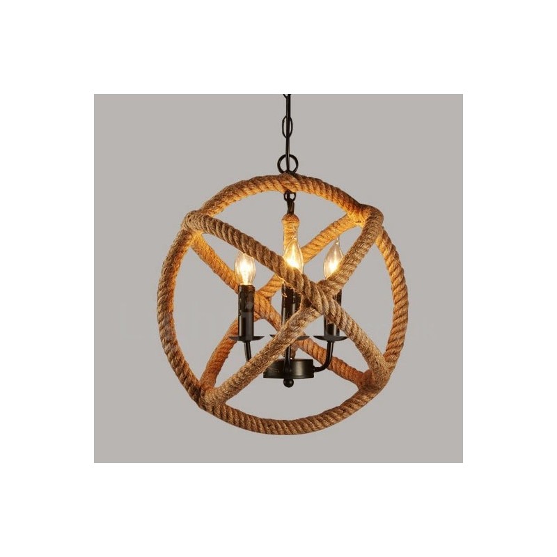 Country Hemp Rope 3 Light Vintage Pendant Light