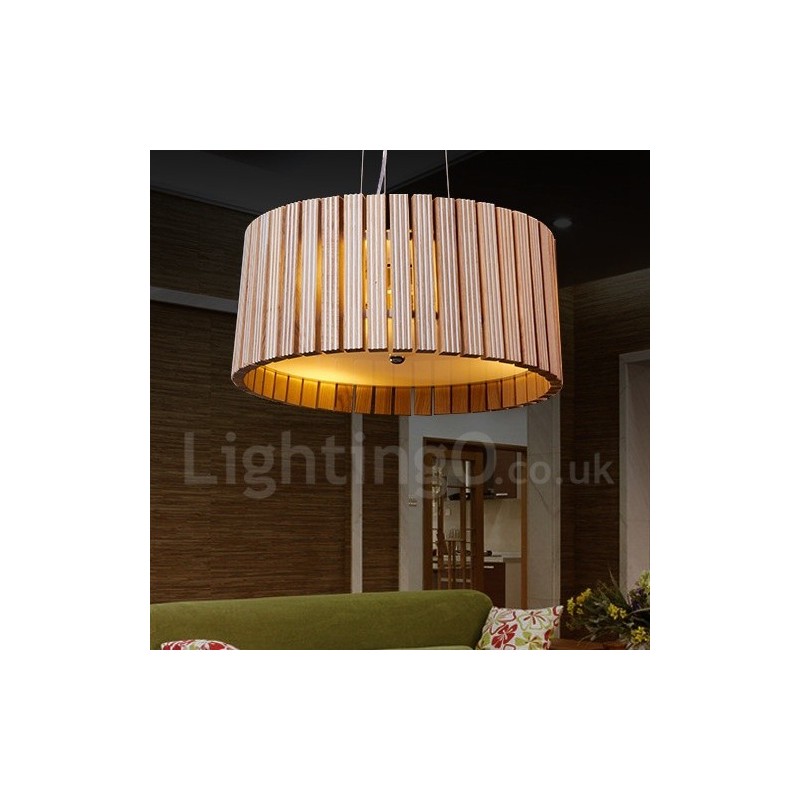 Modern Contemporary Wood Drum Pendant Light