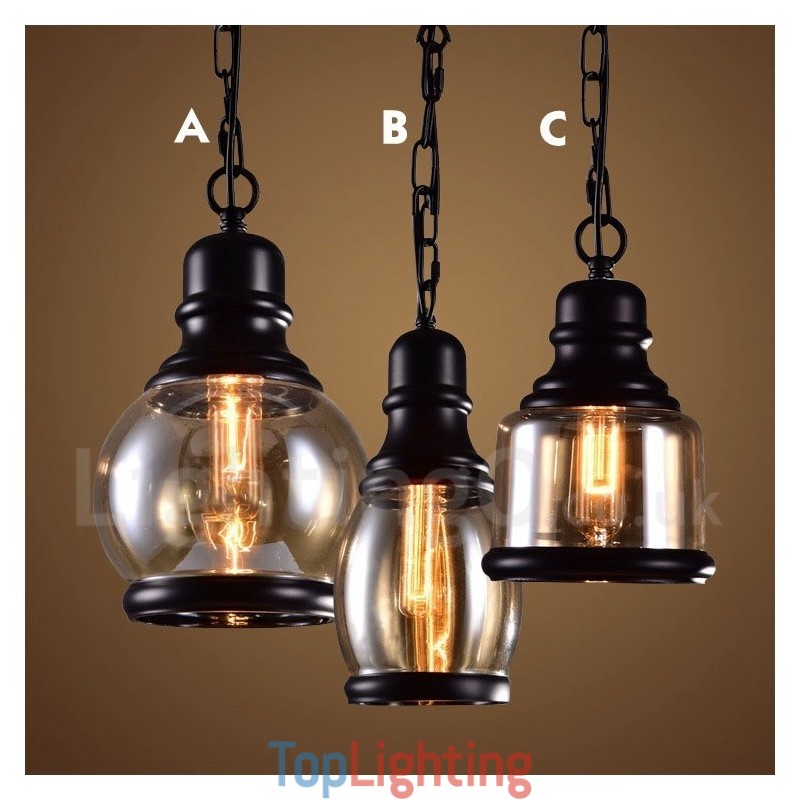 Retro Vintage Pendant Light with Glass Shade Lamp