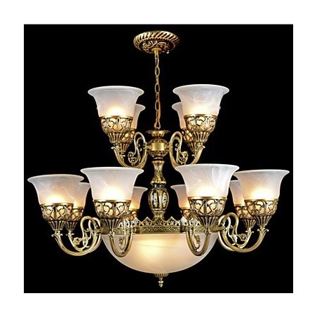 Bronze Chandelier Fifteen Lights Moire Glass European Retro Classic