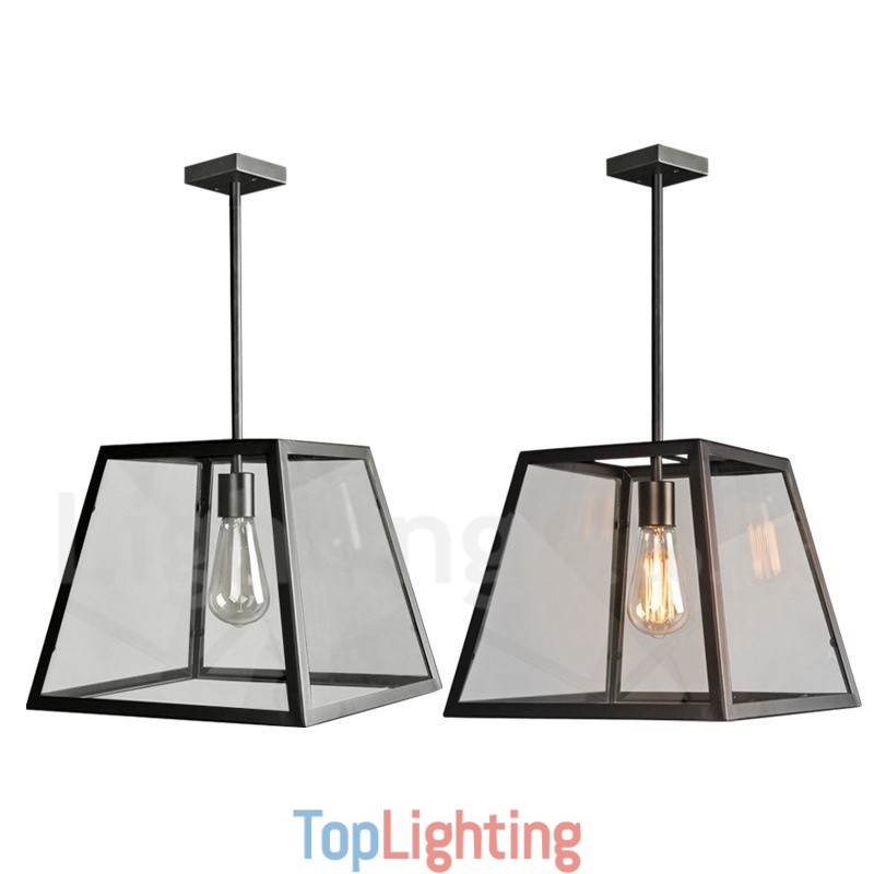 Vintage Metal Pendant Light with Glass Shade