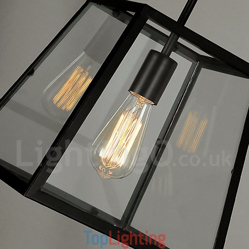 Vintage Metal Pendant Light with Glass Shade