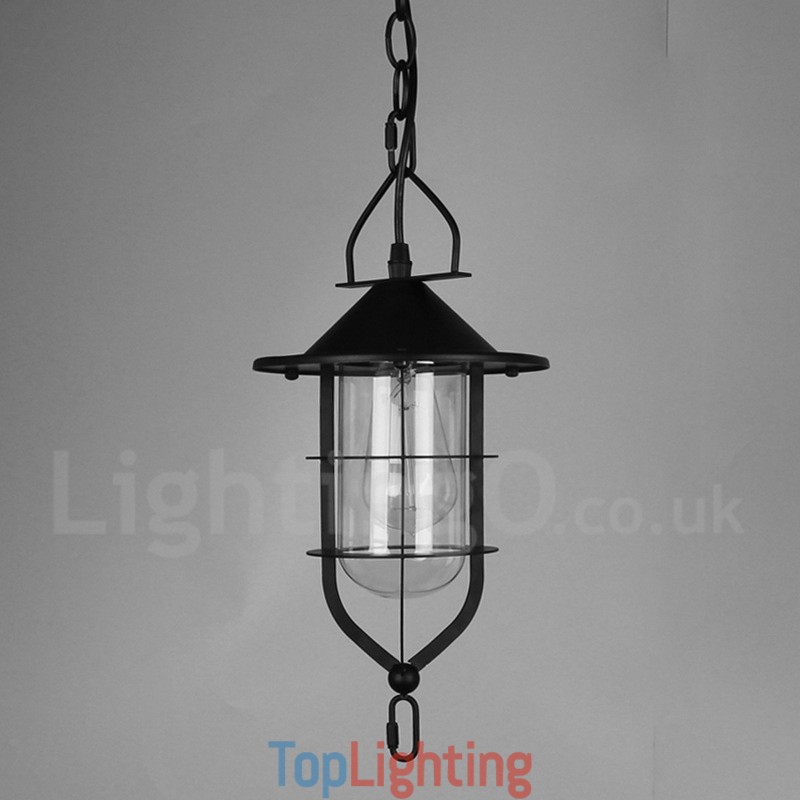 Vintage Metal Pendant Light with Glass Shade
