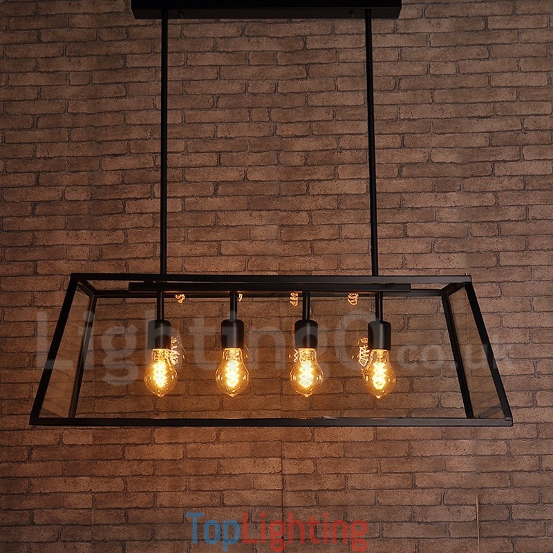 Rustic Lodge Vintage Metal Pendant Light with Glass Shade