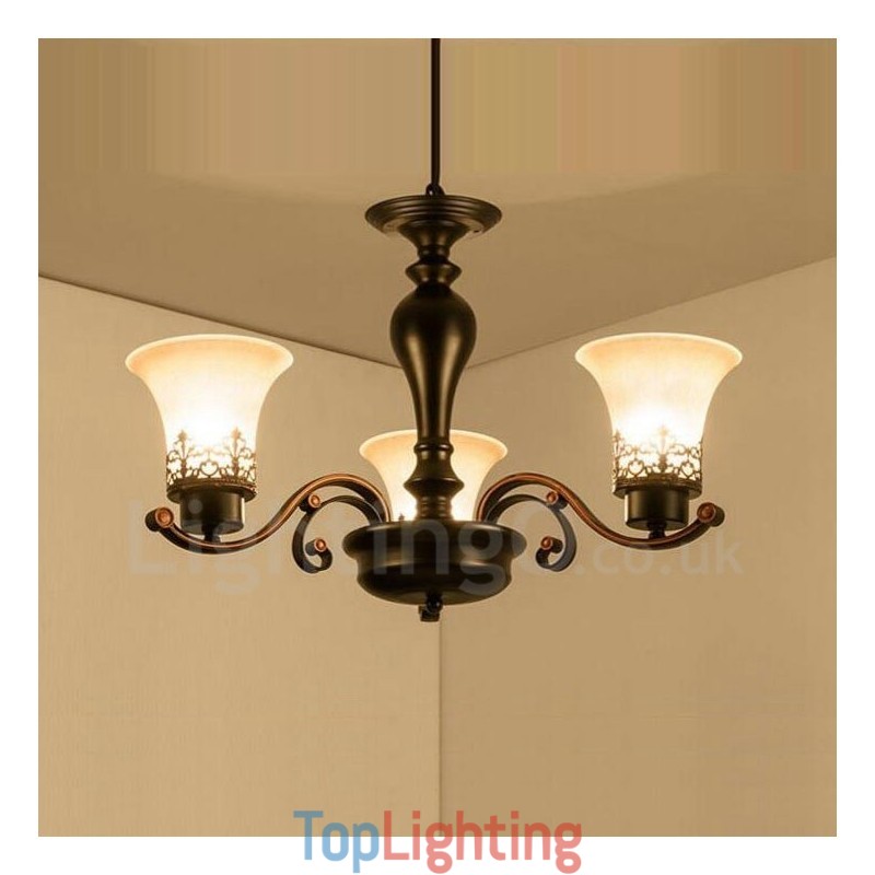 3 Light Rustic Lodge Integrated Metal Chandelier