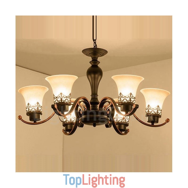 6 Light Rustic Lodge Integrated Metal Chandelier