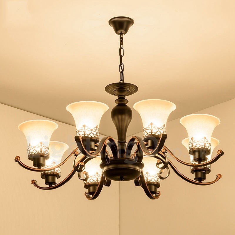 8 Light Rustic Lodge Integrated Metal Chandelier