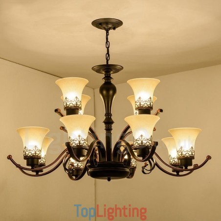 12 Light Rustic Lodge Integrated Metal Chandelier