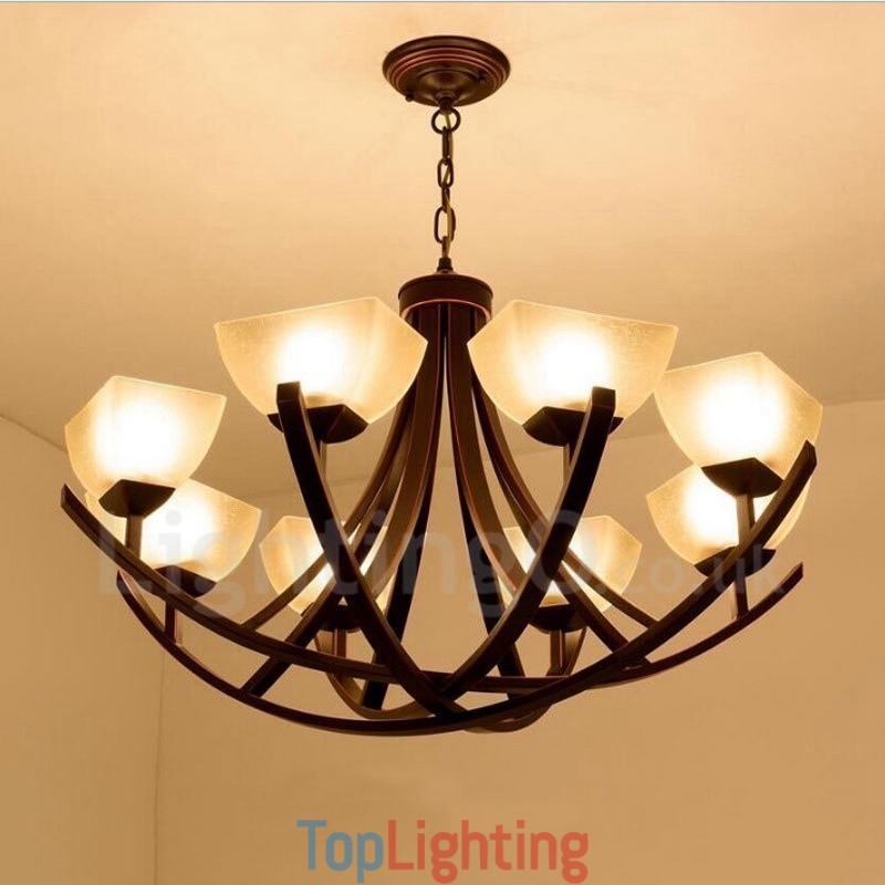 8 Light Rustic Lodge Integrated Metal Chandelier