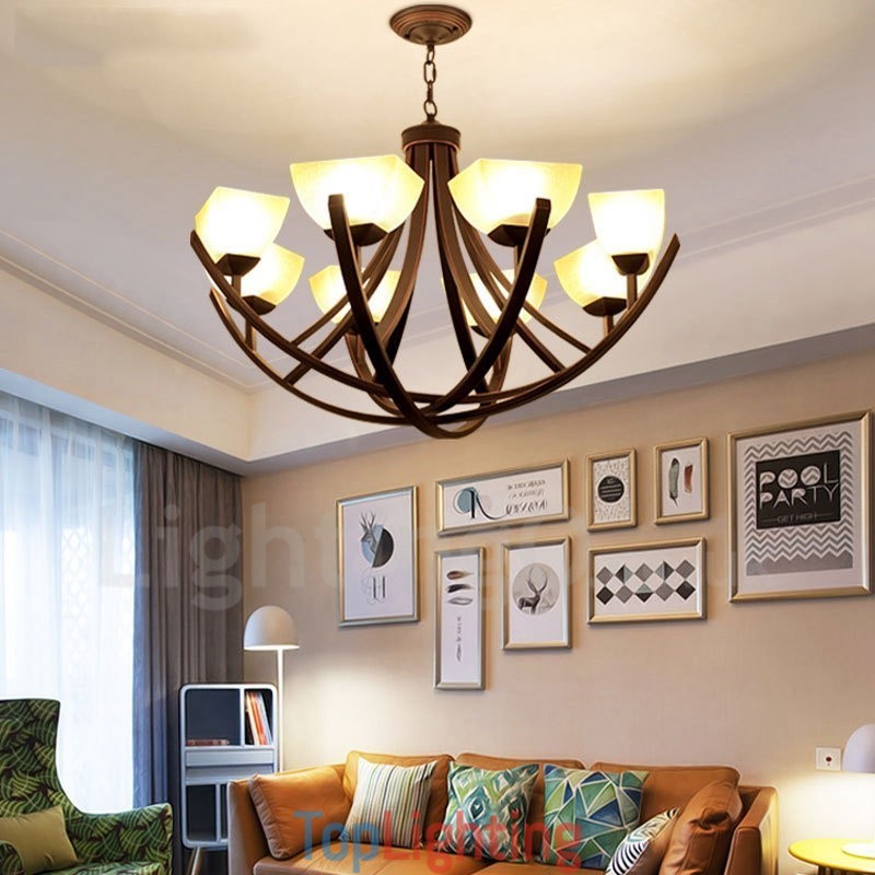 8 Light Rustic Lodge Integrated Metal Chandelier