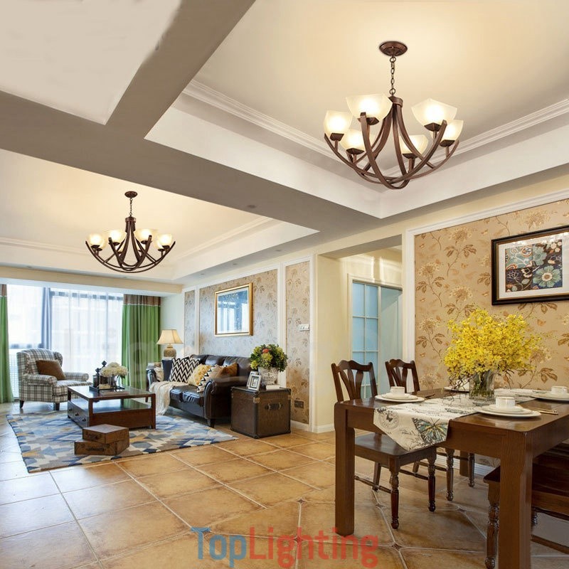 8 Light Rustic Lodge Integrated Metal Chandelier