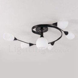 6 Light Rustic Lodge Integrated Chandelier with Glass Shade