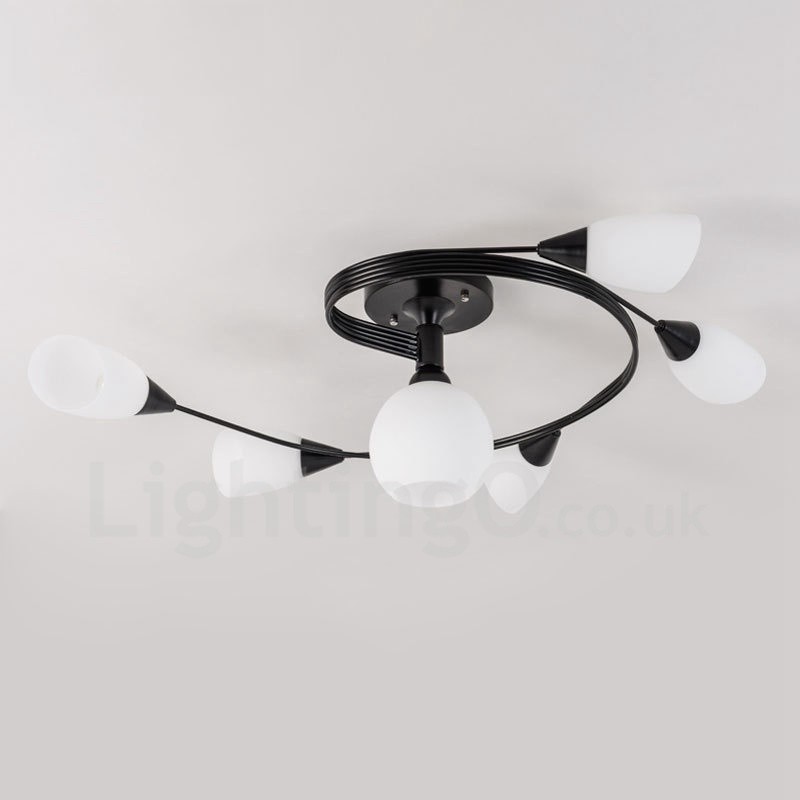 6 Light Rustic Lodge Integrated Chandelier with Glass Shade