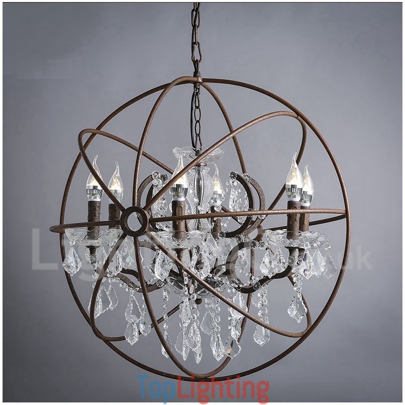 Diameter 60CM 80CM Vintage Crystal Painting Metal Chandelier Rusty Colour Pendant Light