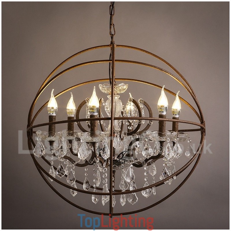 Diameter 60CM 80CM Vintage Crystal Painting Metal Chandelier Rusty Colour Pendant Light