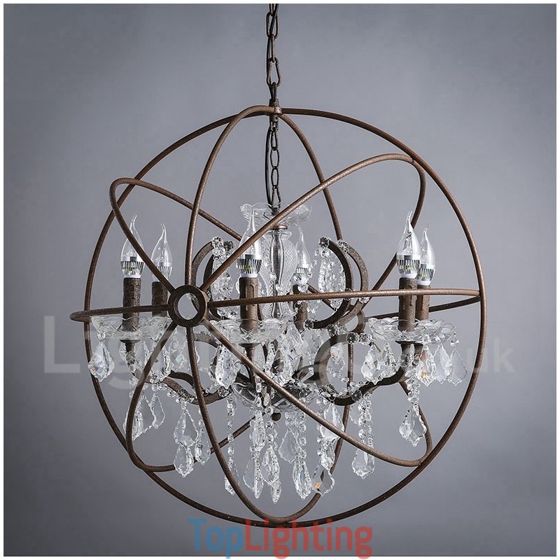 Diameter 60CM 80CM Vintage Crystal Painting Metal Chandelier Rusty Colour Pendant Light