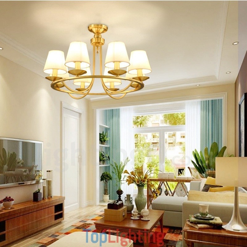 Brass 8 Light Rustic Lodge Integrated Metal Copper Chandelier