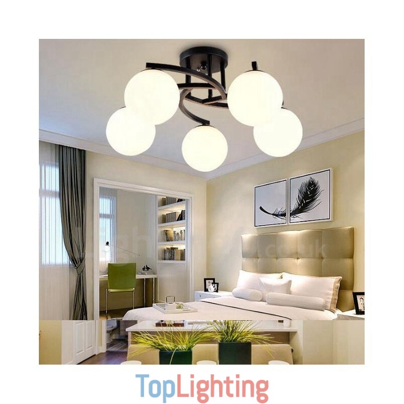 5 Light Rustic Lodge Integrated Chandelier with Glass Shade
