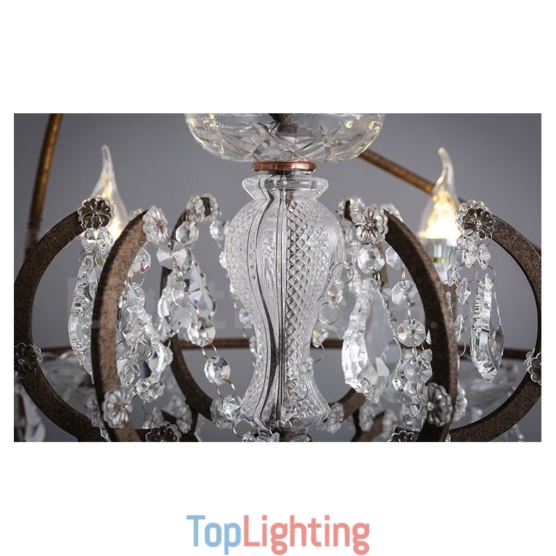Diameter 60CM 80CM Vintage Crystal Painting Metal Chandelier Rusty Colour Pendant Light