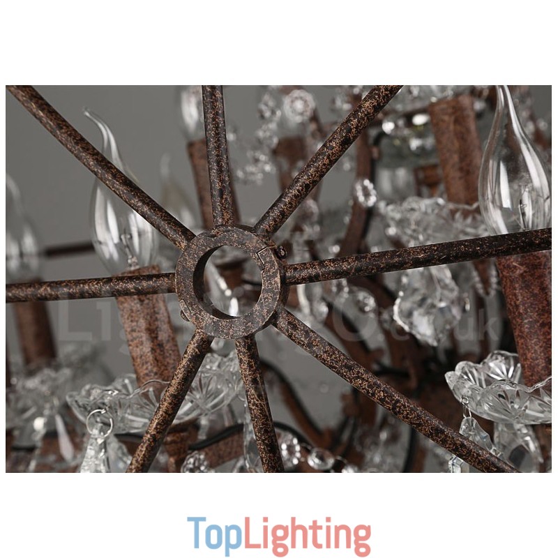 Diameter 60CM 80CM Vintage Crystal Painting Metal Chandelier Rusty Colour Pendant Light