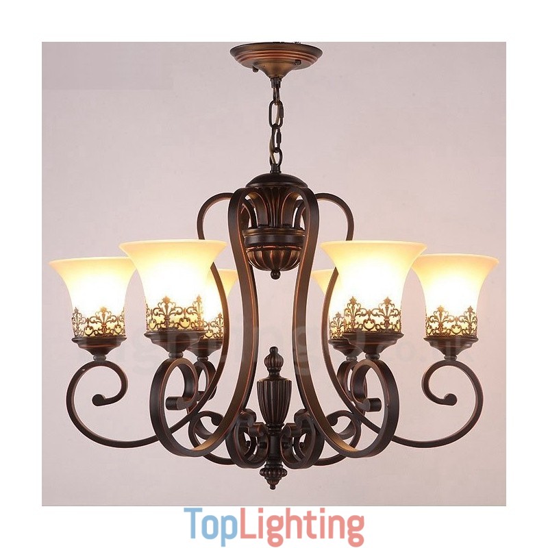 6 Light Rustic Lodge Integrated Metal Chandelier